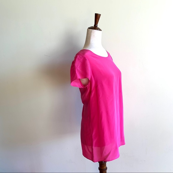 BANANA REPUBLIC Bright pink silk blouse Darts Flowy short sleeve top Medium - Picture 3 of 11